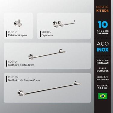 Imagem de Kit Acessórios Para Banheiros 4 Peças Inox - Kromus Kitrd4