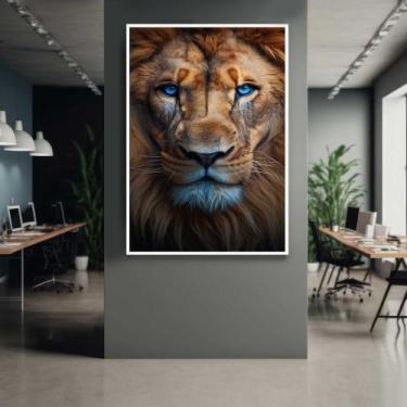 Imagem de Quadro com Moldura 40x60 Leão de Judá Face Quadro Leão Decorativo Gran