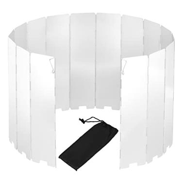 Imagem de SEADESKY Para-brisas de fogão de acampamento 16 placas dobráveis ao ar livre fogão pára-brisa de acampamento fogão de acampamento pára-brisa de liga de alumínio para queimador de butano grelha escudo bloqueador de vento