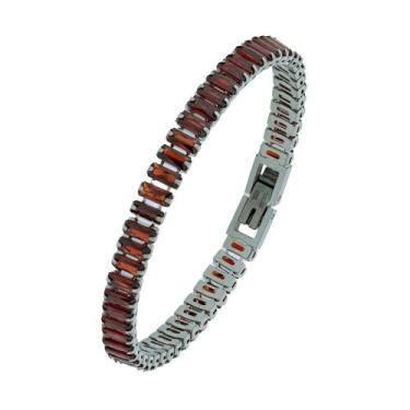 Imagem de Pulseira de Aço Riviera Rubi Zircônia Baguete 18cm - Convex