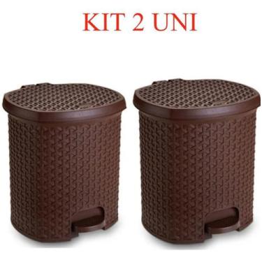 Imagem de 2 Lixeira Cesto Lixo Cozinha Banheiro Pedal 6 L MARROM - PLASNORTON
