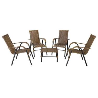 Imagem de Conjunto de Mesa de Centro e 4 Cadeiras Bela para Área Externa - Kit, 