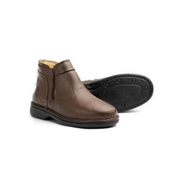 Imagem de Botina Masculina Ortopédica Zíper Bota Couro Legitimo Forma Larga Alta