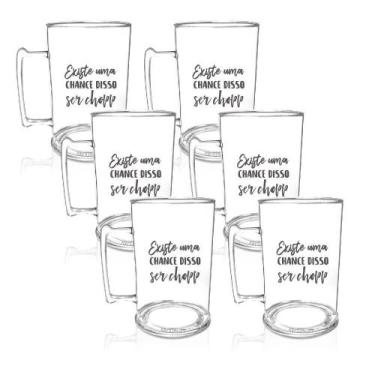 Imagem de Kit 6 Canecas De Chopp Acrílico Personalizadas Chance De Ser - Krystal