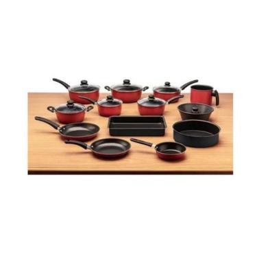 Imagem de Jogo 13 Peças Panelas Vermelho Completo Antiaderente Teflon - Alumínio