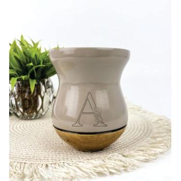 Imagem de Cuia Madeira Nude Personalizada Letra A Modelo 1 - Encanto Laser