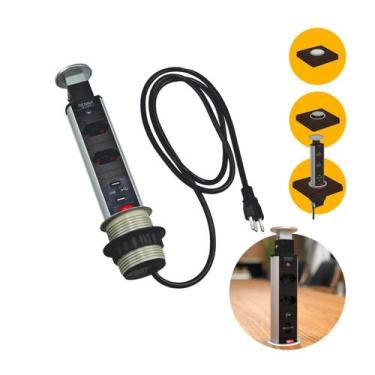 Imagem de Tomada Torre Retrátil Com Usb Para Embutir Em Mesas, Móveis E Sofás - 