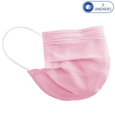 Imagem de 03 Máscaras Descartáveis Rosa com Filtro e Clipe para Nariz - Mascara