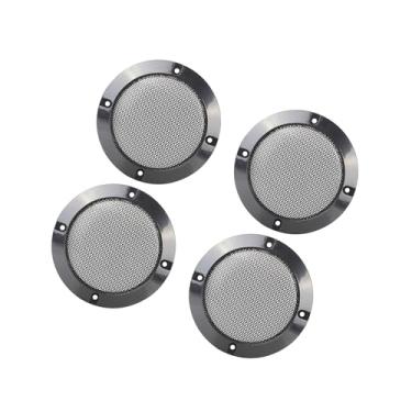 Imagem de Motoforti 4 peças, capa de alto-falante de áudio brilhante de metal de 10 cm de malha, protetor de buzina para subwoofer, protetor decorativo de grade circular preta para carro de longa duração