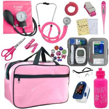 Imagem de Kit Bolsa Cores Aparelho de Pressao Esfigmomanometro Estetoscópio Medi