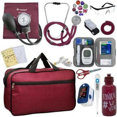 Imagem de Kit Bolsa Cores Aparelho de Pressao Esfigmomanometro Estetoscópio Medi