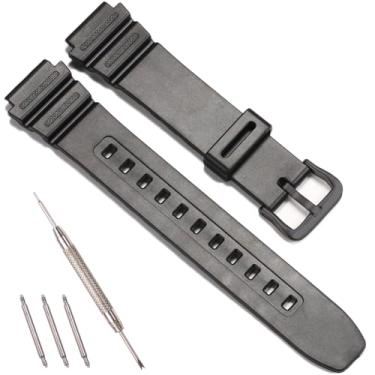 Imagem de Pulseira de reposição de resina compatível com Casio F-108 AE1000W AE1200 W735H W218H W800H Pulseira masculina feminina 18 mm (fivela preta preta)