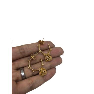 Imagem de Brinco Feminino Argola coração semijoia microzircônias - NY