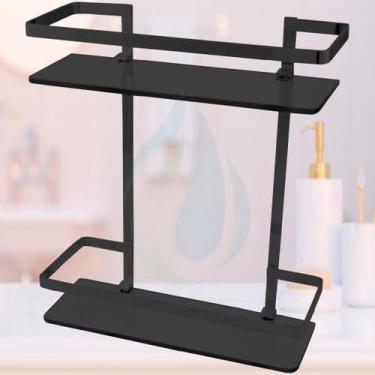 Imagem de Suporte Porta Shampoo Banheiro Box Reto Duplo Vidro Nicho Preto Cód. 4