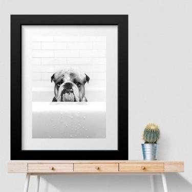 Imagem de Quadro Banheiro Bulldog Inglês - 60x48cm - Quadros On-line, Madeira br