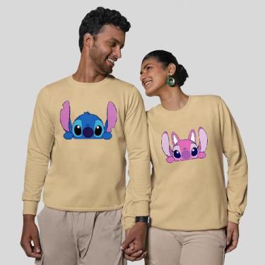 Imagem de Kit 2 Blusas Frio Moletom Careca Sem Capuz Casal Namorados Stitch Meta