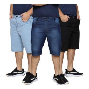 Imagem de Kit 3 Bermudas Jeans Masculina Tradicional Algodão Plus Size Premium -