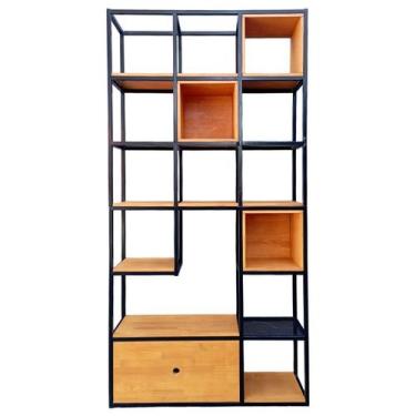 Imagem de Estante Estilo Industrial Ambientes - Ferro em Preto e Madeira Pinus T