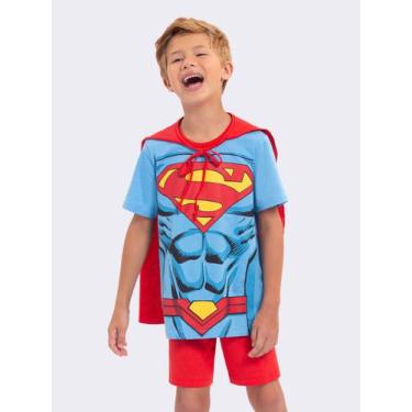 Imagem de Pijama Manga Curta Superman com Capa - Veggi, Azul, 8, Meninos