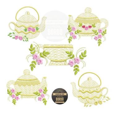 Imagem de 5 Matrizes de Bordado Bules Minimalistas Cafe Cha Cozinha Jef Pes - At