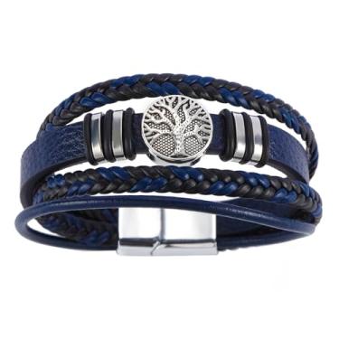 Imagem de Dreamtimes Pulseira masculina Yggdrasil World Tree of Life Pulseira de couro trançada de várias camadas religiosas masculinas pulseiras de liga viking para mulheres e homens, joias do Dia dos Pais,