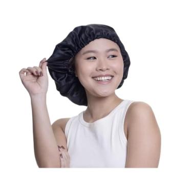 Imagem de Touca De Cetim Para Dormir Anti Frizz Cabelos Toque De Seda cor preta