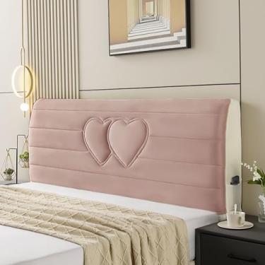 Imagem de ABANO Capa de cabeceira de cama de veludo para cama queen casal king size, capa de cabeceira de cama acolchoada com saco de armazenamento cabeceira espessa capa protetora à prova de poeira - rosa