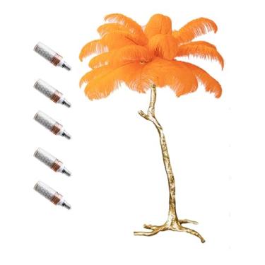 Imagem de Luminária de chão, luminária de chão de penas, lâmpada de pé padrão regulável com lâmpada de resina dourada corpo de trabalho interno iluminação de leitura lâmpadas de chão para presentes