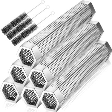 Imagem de Tandefio Pacote com 6 tubos de defumador de 30,5 cm para grade de pellets de aço inoxidável para fumar quente ou frio com 3 escovas tubo portátil para churrasco para churrasqueira a gás