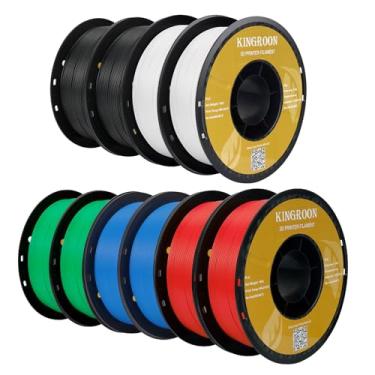 Imagem de Filamento de impressora 3D Kingroon PLA, 10 rolos, precisão dimensional +/- 0,03 mm, carretel de 10 kg (10 kg), 1,75 mm, 2 pretos + 2 brancos + 2 verdes + 2 vermelhos + 2 azuis