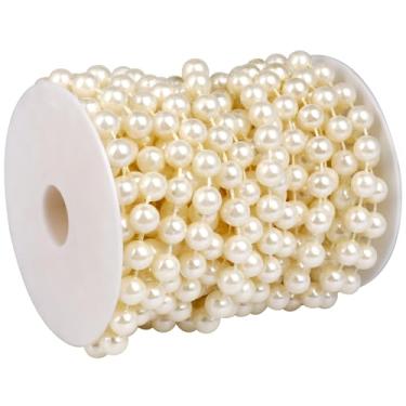 Imagem de Ucevi Guirlanda de contas de pérola de 29,5 pés para decoração, carretel de corda de contas de pérola artesanal de 10 mm cor marfim rolo de fio de pérola falsa para artesanato diy festa de c