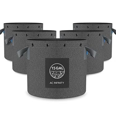 Imagem de AC Infinity Vasos de tecido resistente, sacos de cultivo reutilizáveis para aeração de 68 litros, pacote com 5 unidades com tecido nãotecido grosso de 500 g e anéis multiuso, para pendurar plantas e