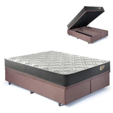 Imagem de Base Box Baú Bipartido Casal 138x188 Suede Marrom com Colchão Adapto M