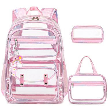 Imagem de Mochila transparente ACESAK para meninas com lancheira e estojo de lápis