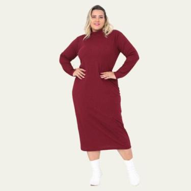 Imagem de Vestido  Canelado Feminino Plus Size Manga Longa - La RosaFlor, Púrpur