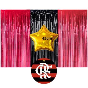 Imagem de Kit decoração de FESTA FLAMENGO 3 Cortinas Metalizada + 1 balão estrel