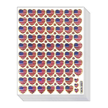 Imagem de HEARTUSA - 10 folhas em formato de coração bandeira americana autoadesiva glitter metálico folha adesivo refletivo adesivo decorativo scrapbook para criança, aniversário, foto, cartão, diário, álbum