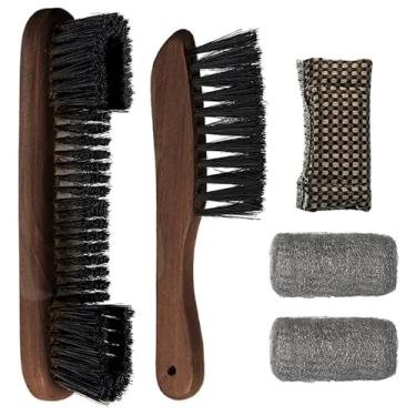 Imagem de LAKINGO Conjunto de pincéis de mesa de bilhar para feltro, acessórios de limpeza de trilho e mesa de bilhar com 2 escovas de madeira, 2 panos de polimento de virola, pano de limpeza de eixo de taco (5