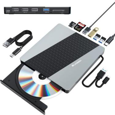 Imagem de Unidade Externa de CD/DVD SUIDEK - USB 3.0 e USB-C - Hub 8 em 1