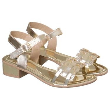 Imagem de Sandália Feminina de Salto Baixo Branca com Detalhes Dourados Tiras Decorativas (Dourada, BR, Adulto, Numérico, 37)