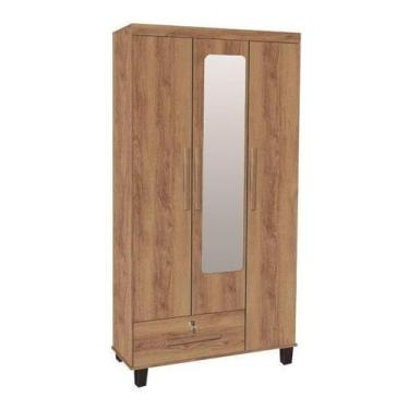 Imagem de Roupeiro Solteiro 3 Portas + 1 Gaveta C/ Espelho Cor Canela - Trinobel