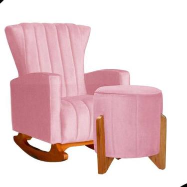 Imagem de Kit Poltrona Balanço Melinda e Puff Jade Suede - Fina Mobília, Rosa