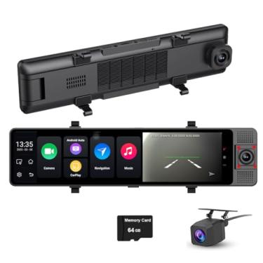Imagem de 3 canais Android 13.0 4G Dash cam retrovisor retrovisor, Carplay e Android Auto Car DVR, tela inteira IPS Touch de 12 polegadas, 4 GB + 64 GB, 5G WiFi GPS Navi ADAS monitoramento remoto Bluetooth,