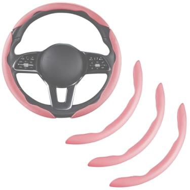 Imagem de Capa de volante de carro de couro Nappa para homens e mulheres, microfibra respirável antiderrapante ultrafina, universal para volante de 37 a 38 cm - rosa
