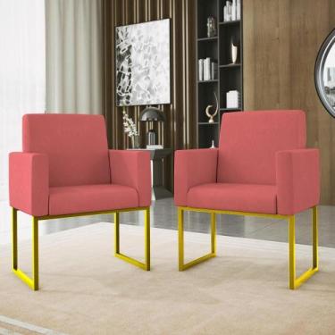 Imagem de Kit 02 Cadeiras Poltrona Decorativa Sala Quarto Base Dourado - Balaqui
