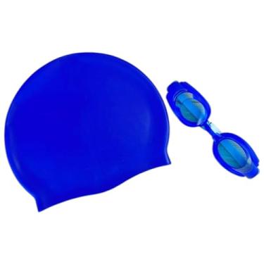 Imagem de Kit Óculos E Touca Natação, Impermeável Para Natação e Nado, Infantil, Lentes Uv, Piscina, Praia, Lentes Sem Neblina, à Prova D'água, Óculos Antiembaçante para Atividades aquáticas (AZUL-LISO)