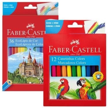 Imagem de Kit lápis de cor Faber Castell EcoLápis com 36 cores mais canetinha co