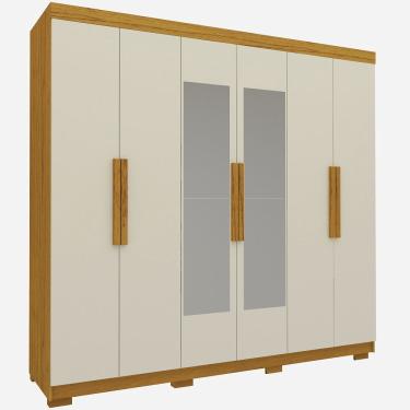 Imagem de Guarda roupa Roupeiro Gelius Império 100% mdf com 183,5 cm de Largura 06 portas 02 gavetas com espelho e pés Naturale off White