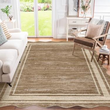 Imagem de TranquilNest Tapete de área moderno, sólido, recortado, lavável, resistente a manchas, tapete interno com revestimento antiderrapante para quarto, sala de estar, sala de jantar, cinza-acastanhado