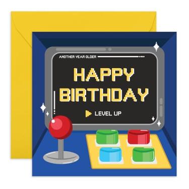 Imagem de Cartão de aniversário para jogadores – Presente inspirado em fliperama "Level Up" para meninos, geeks, ele, marido, namorado, irmão, filho, pai, vizinho, colegas, amigos, BFF – Pixel Art Retro Games